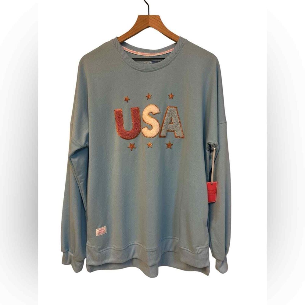SIMPLY SOUTHERN USA SPARKLE PATCH LETTERS PULLOVER SWEATSHIRT‎ SZ XL